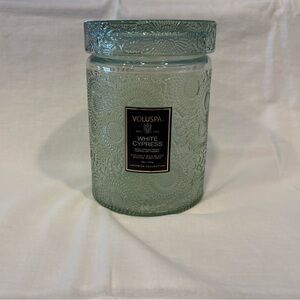 Voluspa EMPTY White Cypress Green Glass Candle Jar 28 oz Decorative GLASS LID